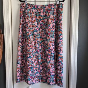 Floral LOFT A-line linen blend side slit midi skirt